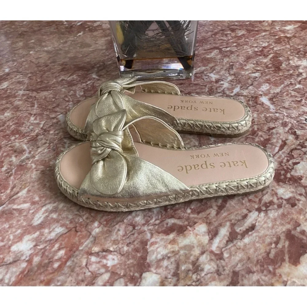 New Kate‎ Spade Saltie Shore Gold Leather Flat Espadrille Sandal Size 6.5B, $128